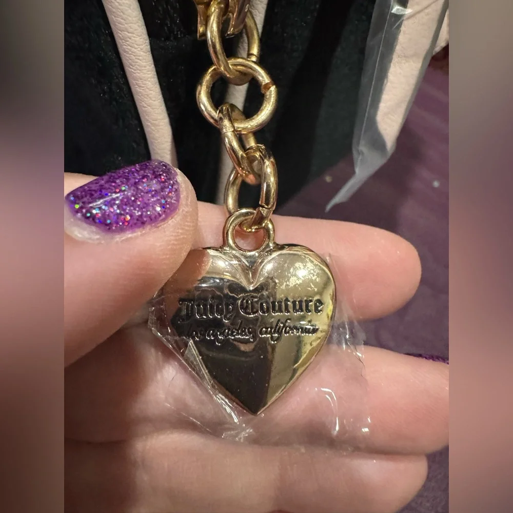 Juicy Couture Black and Light Pink Velvet Mini Backpack with Heart Charm - Picture 9 of 11